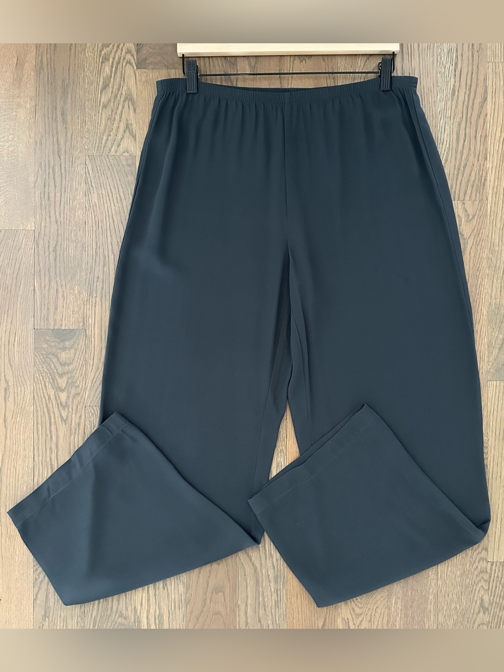 Eileen Fisher High Waist Wide Leg Silk Georgette Pant in Dark Blue Grey Small - Picture 5 of 10